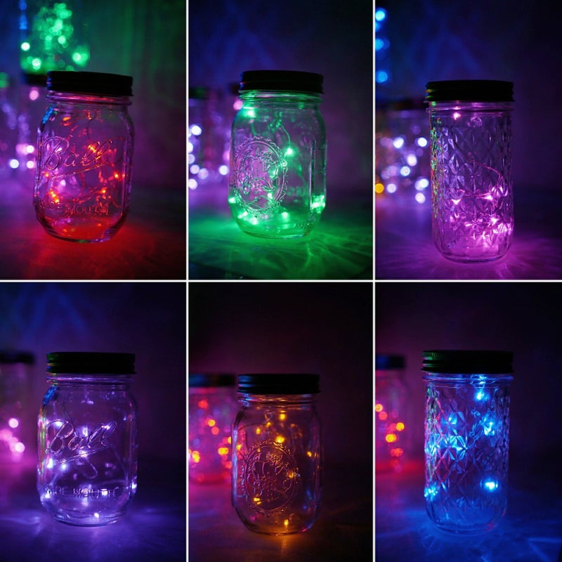 Miaro 6 Pack Mason Jar Lights, 20 LED Solar Multi-Colored Fairy String Lights Lids Insert for Garden Deck Patio Party Wedding Christmas Decorative Lighting Fit for Regular Mouth Jars - Image 1